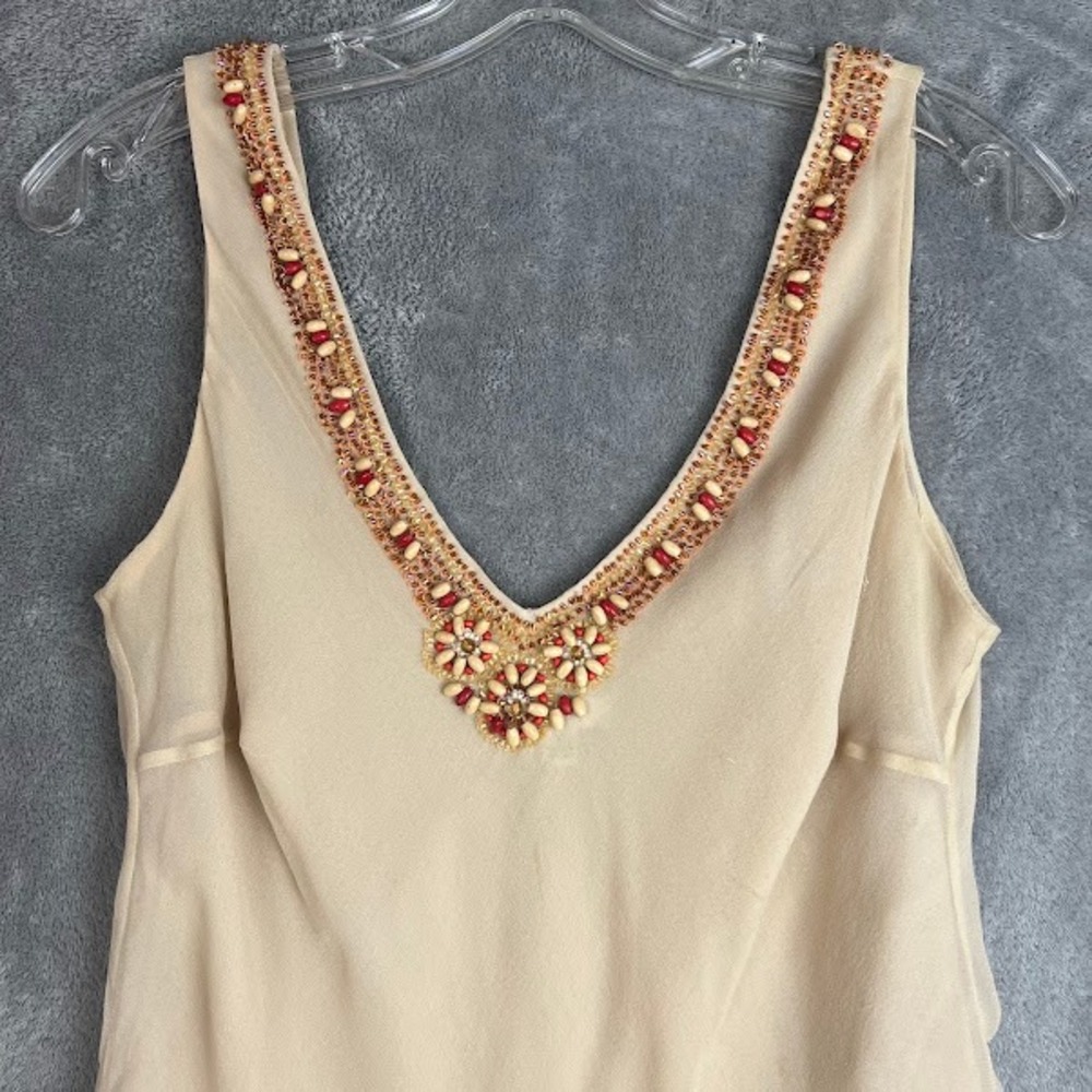 Vintage Y2K Cache 100% Silk Tank Top Womens M Beaded Boho Fairy Basics Delicate - Picture 2 of 14
